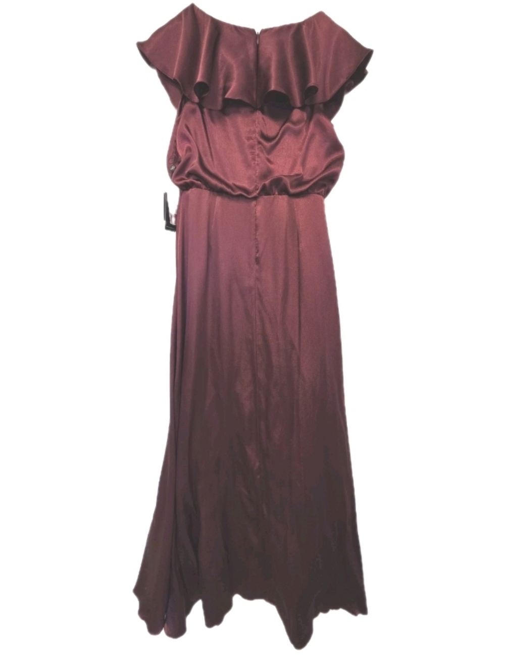 Adrianna Papell Women's Burgundy Wine Ruffle Hammered Satin Maxi Dress Size 10 - Picture 6 of 12